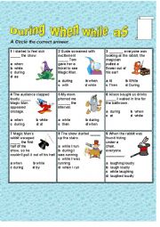 English Worksheet: During, while, when, as practice