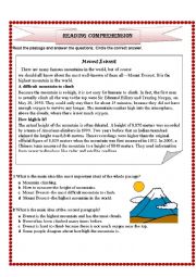 English Worksheet: Mount Everest  reading comprehension