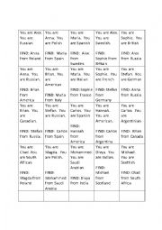 English Worksheet: Find someone nationalities