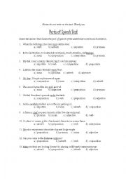 English Worksheet: Parts of speech test
