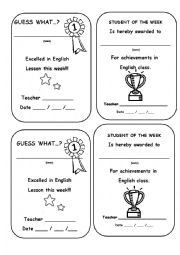 English Worksheet: weekly awards 