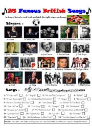 English Worksheet: British Pop Music - Blind Test!