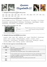 English Worksheet: Video/listening Comprehension - Queen Elizabeths biography