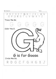 English Worksheet: Letter G