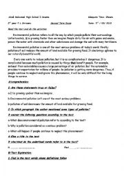 English Worksheet: environmental pollution