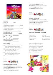 English Worksheet: Song: Lollipop (Mika)