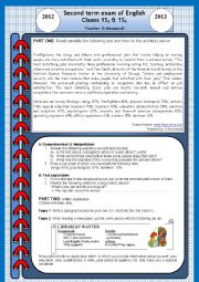English Worksheet: Second term examination of English - Level 1 (science streams)