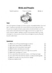 English Worksheet: Birds & People