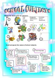 English Worksheet: School Subjects