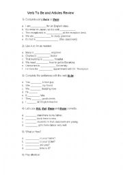 English Worksheet: Verb to be and articles review