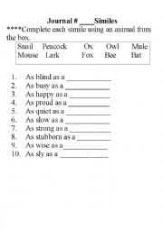 English Worksheet: Simile Practice