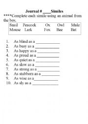 English Worksheet: Simile Practice