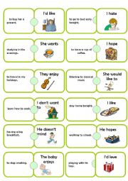 English Worksheet: Ing Infinitive Domino