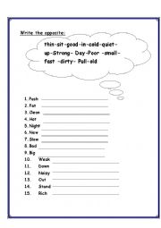 English Worksheet: opposite