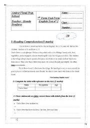 English Worksheet: 7th form end term test n 2