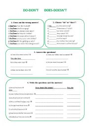 English Worksheet: do or does? questions and short answers