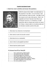 English Worksheet: Iron mans routine