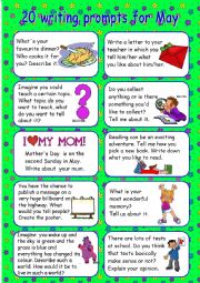 English Worksheet: 20 writing prompts for May