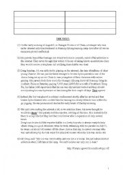English Worksheet: a text  with reading comprehension questions
