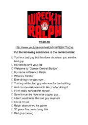 English Worksheet: WRECK IT RALPH ACTIVITY SHEETS