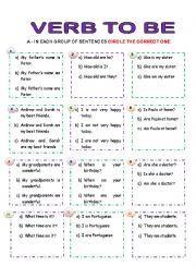 English Worksheet: Verb to be - multiple choice exercise