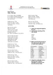 English Worksheet: I will follow you song exercise