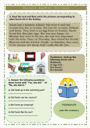 English Worksheet: Sarahs Easter Holiday