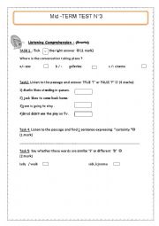 English Worksheet: mid term test 3 :listening part :9th form
