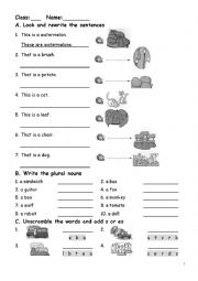 English Worksheet: plurals and singulars