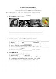 English Worksheet: Bob Marleys Biography - Video Session 