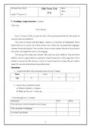 English Worksheet: End of term test n3 (8th form)