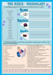 English Worksheet: The Media - Vocabulary (key included)