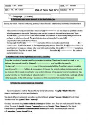 English Worksheet:  mid term test 3 9 g 