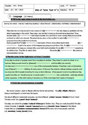 English Worksheet:  mid term test 3 9 g 