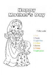English Worksheet: Mother�s day color by numbers
