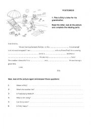 English Worksheet: Writing a postcard- Holidays