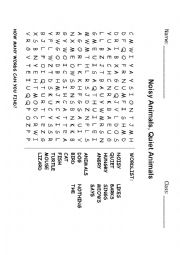 English Worksheet: Word Search on Animals 