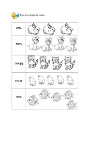 English Worksheet: paint and count animals
