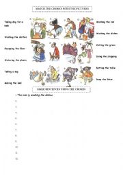 English Worksheet: chores and present continuous