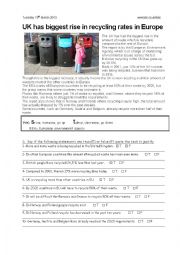 English Worksheet: Recycling in UK article from bbc