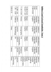 English Worksheet: school timetable