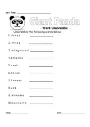 English Worksheet: Panda Words Unscramble