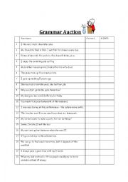 Intermediate (PET EXAM, FCE EXAM) Grammar Auction