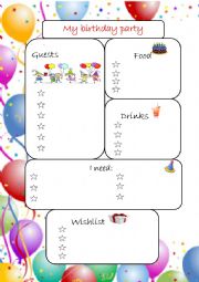 English Worksheet: Birthday planner