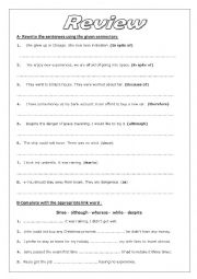 English Worksheet: REVIEW EXpressions of concession , cause and effect , passive voice reported speech for BAC students