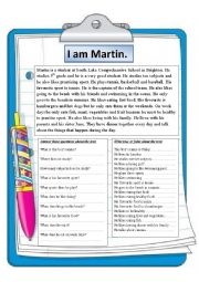English Worksheet: Reading comprehension. I am Martin.