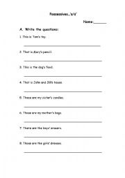 English Worksheet: possessive