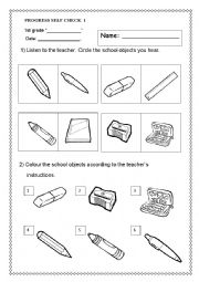 English Worksheet: Progress Self check Test for 1st Grade