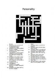 English Worksheet: Personality crossword