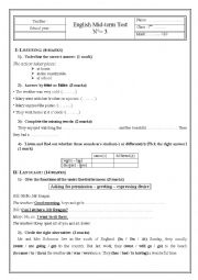 English Worksheet: th form mid term test N3